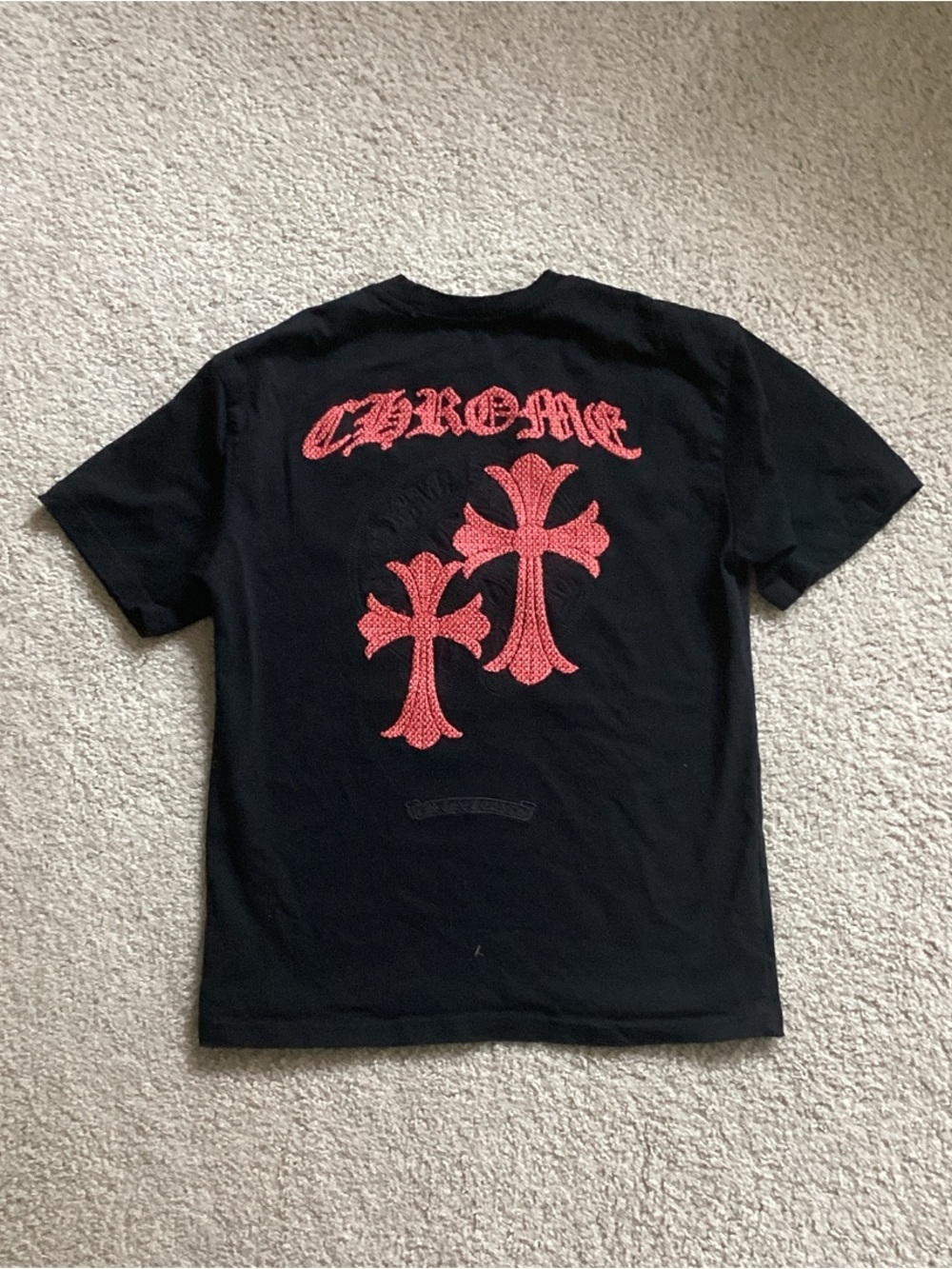Chrome Hearts Black Short Sleeve Tee with Red Cross Motifs